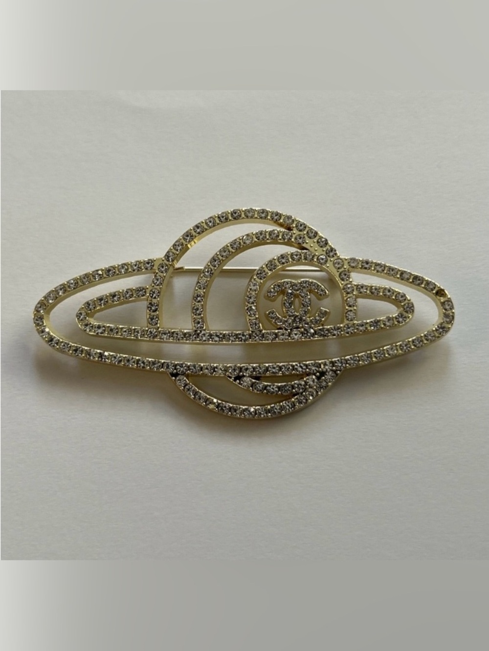 Double C Gorgeous Saturn Brooch with Crystal Accents